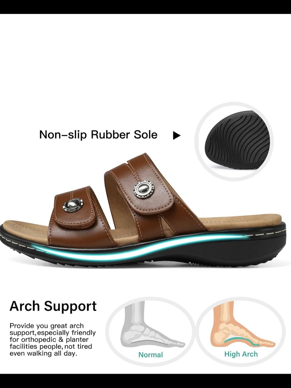 Women’s Brown Slide Walking Sandals with Adjustable Straps - Picture 3 of 4